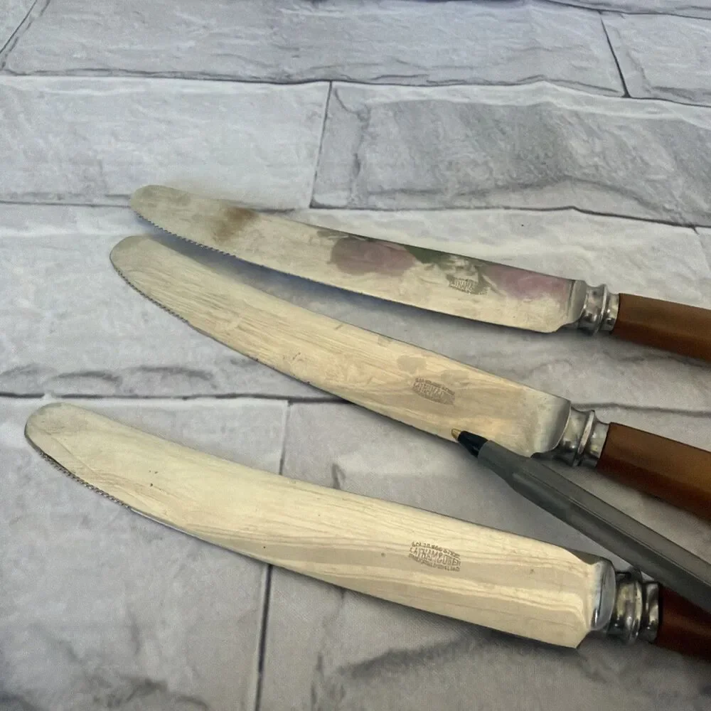 50/60’s Bakelite Butterscotch Set Of 4 Knives LATHAM & OWEN SHEFFIELD ENGLAND